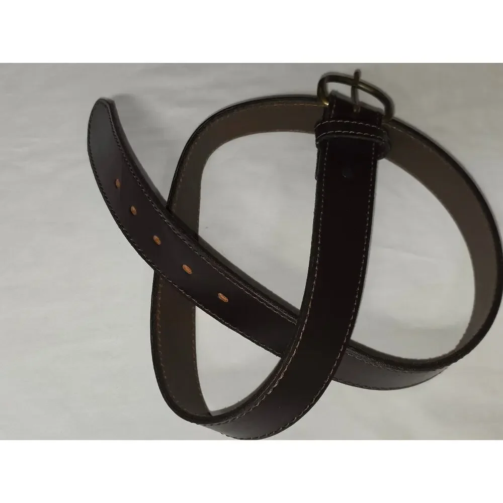 Genuine Leather Belt Made in USA Brown Brass Buckle Stitched 44.75